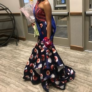 Pink and blue with flowers prom dress.